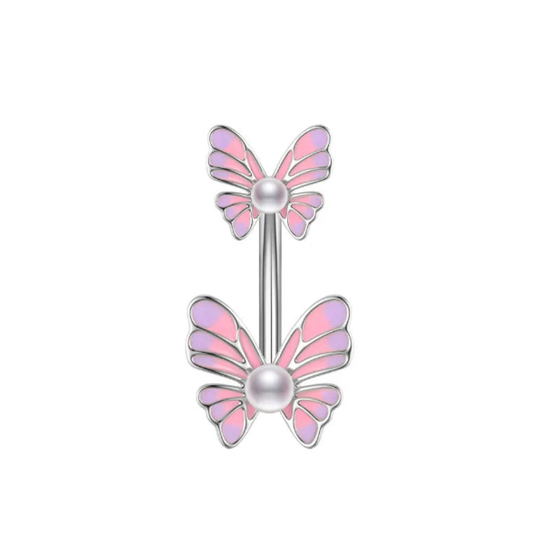 Stainless Steel CZ Belly Button Piercing – Heart & Butterfly Navel Barbell Jewelry for Women Sexy Navel Ring