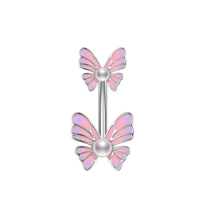 Stainless Steel CZ Belly Button Piercing – Heart & Butterfly Navel Barbell Jewelry for Women Sexy Navel Ring