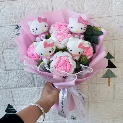 Hello Kitty Plush Bouquet — Anime Rose Soap Flowers for Wedding & Home Decor