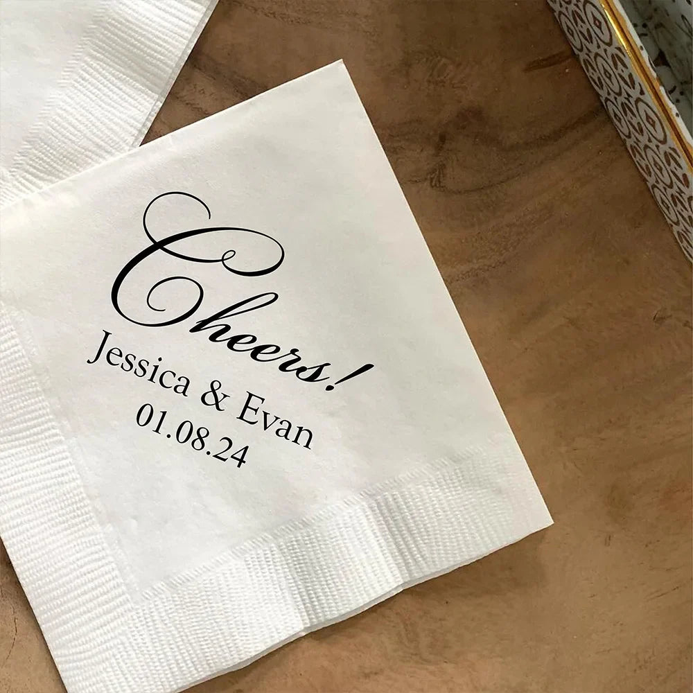 50pcs Personalized Wedding Cocktail Napkins – Custom Initials & Pet Portrait Dinner Party Decor