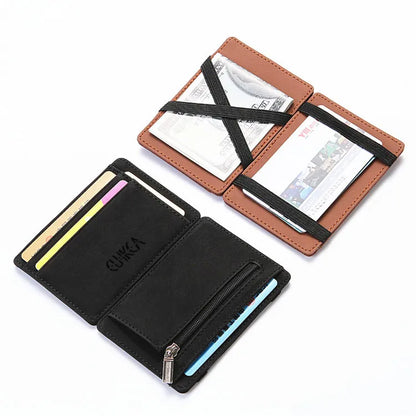 Mini Men’s Card Holder Wallet — Slim PU Leather Wallet with Zipper Coin Pocket, Magic Closure, Credit Card Case, Small Men’s Purse