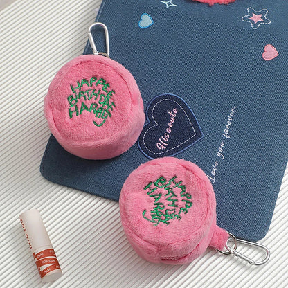 Pink Mini Coin Purse - Kawaii Plush Storage Bag for Earphones, Coins & Cords, Cute Portable Cake Pouch