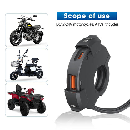 48W Quick Charge PD & QC3.0 Motorcycle USB Charger – Waterproof Handlebar Mount, 12V-24V Power Adapter