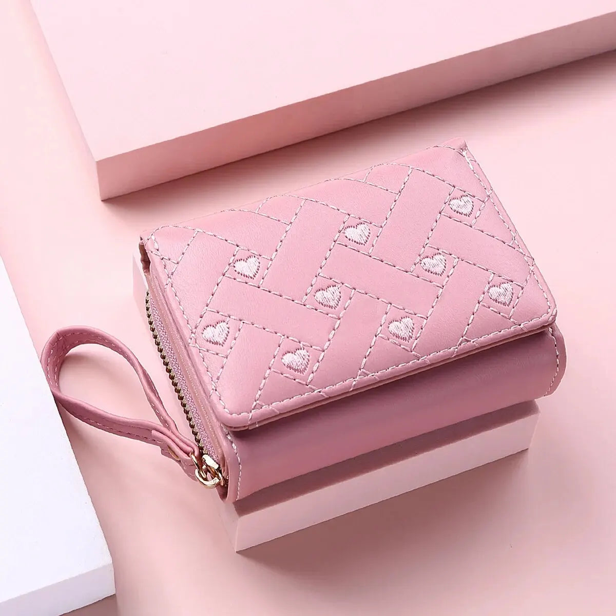 Women's Embroidered Love Zero Wallet - Large Capacity, Zipper and Buckle Closure, Fashionable Card Holder