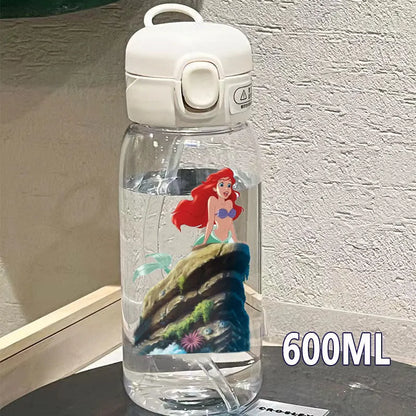 600/400ML Mermaid Princess Water Cup – Portable Transparent Plastic Sport Bottle for Kids