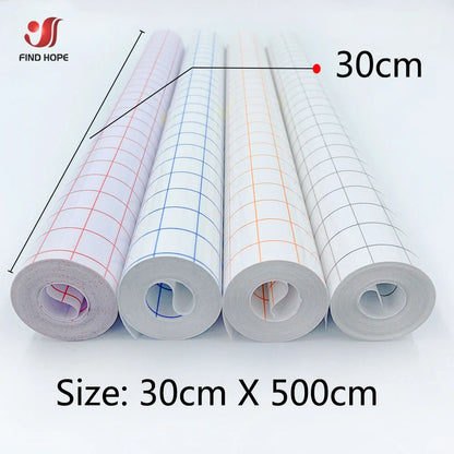 12 x 196 Inch Clear Vinyl Application Tape – Blue/Red Grid Transfer Paper for Car, Wall, and Craft Decals