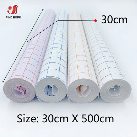 12 x 196 Inch Clear Vinyl Application Tape – Blue/Red Grid Transfer Paper for Car, Wall, and Craft Decals