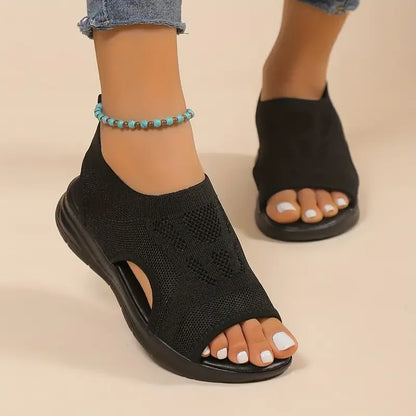 Women’s Summer Mesh Open-Toe Sandals – Comfortable Round Toe Casual Sports Shoes with Thick Sole