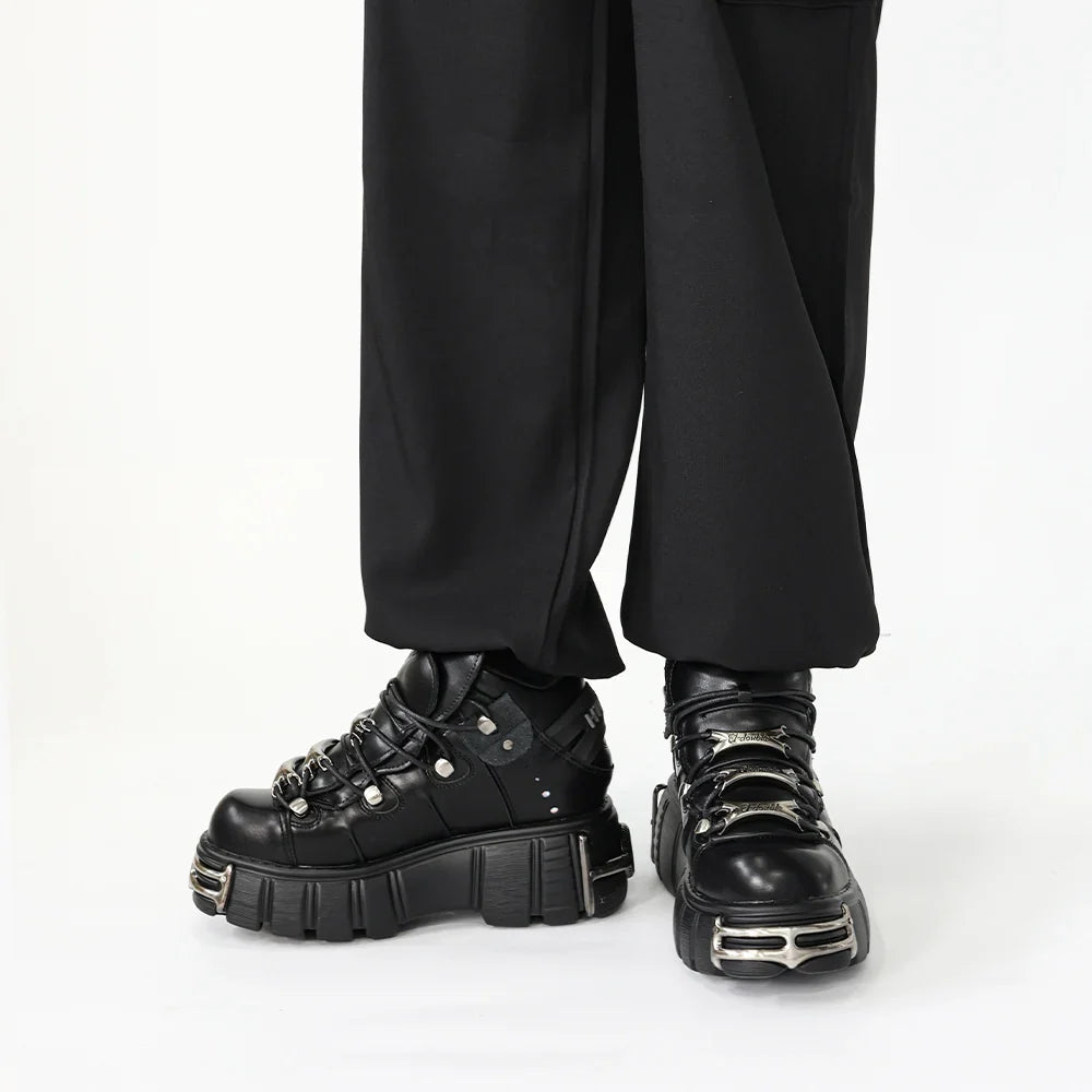2024 New Punk Style Women's Platform Shoes – 6CM Lace-Up Gothic Ankle Boots with Metal Decor