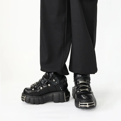 2024 New Punk Style Women's Platform Shoes – 6CM Lace-Up Gothic Ankle Boots with Metal Decor