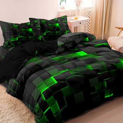 3PCS Geometric Grid Duvet Cover Set - Soft Plaid Bedding with 2 Pillowcases
