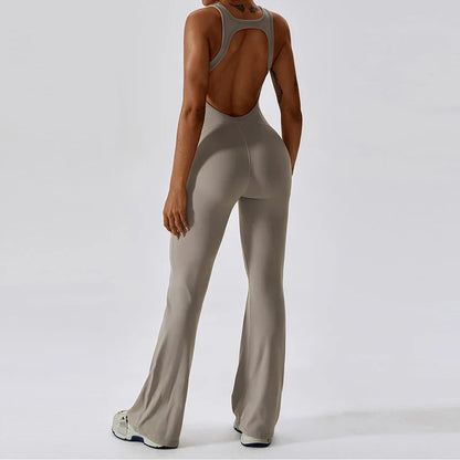 Flaunt Your Style: Sexy Back V Jumpsuit Gym Set - Women's Sportswear, Fitness Rompers for Stretch Workout Bodysuits