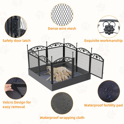 8-Panel DIY Heavy Duty Dog Playpen – Indoor & Outdoor Metal Puppy Fence with Waterproof Pad for Whelping and Training