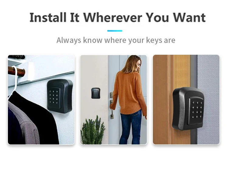 Tuya/TTlock Smart Password Key Box – Outdoor IP65 Waterproof Anti-Theft Wall Mount Security Safe in ABS/Metal