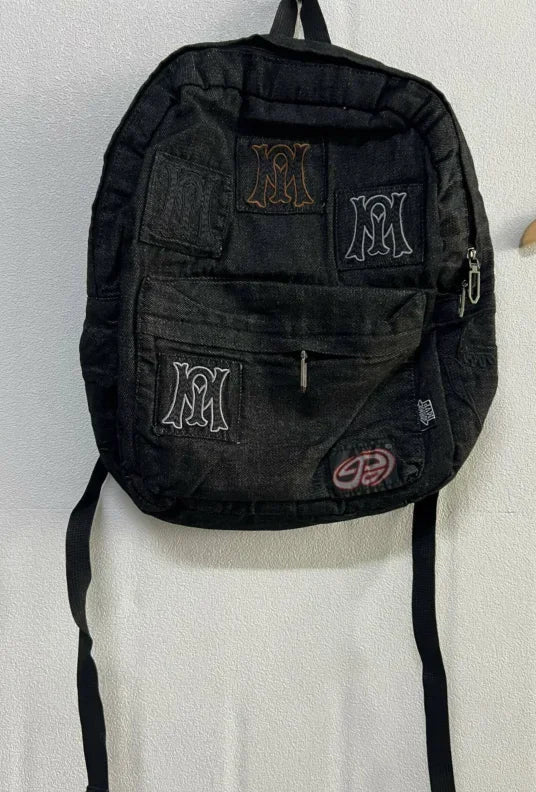 Y2K Aesthetic Embroidered Letter Backpack – Vintage Gothic Patchwork Schoolbag for Students, Casual Luxury Design