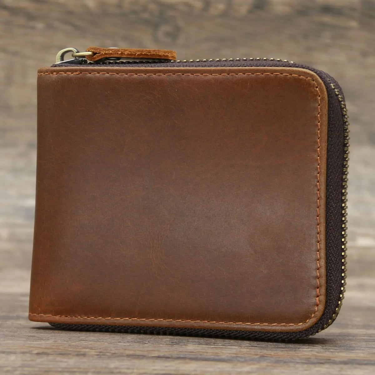 Men’s Genuine Leather Zipper Wallet – Compact Short Purse with Credit Card Slots, Cash & Coin Pocket