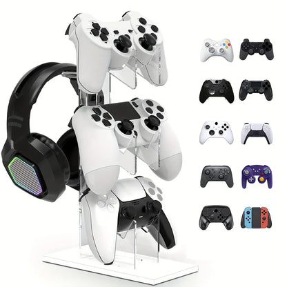 Universal 3-Tier Controller & Headphone Stand – PS5/PS4 Storage Holder in Black, White & Clear