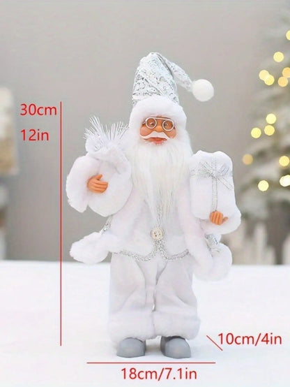 12-Inch Festive Santa Claus Statue – Golden & Silver White Christmas Decoration for Home, Kitchen, Hotel, and Office