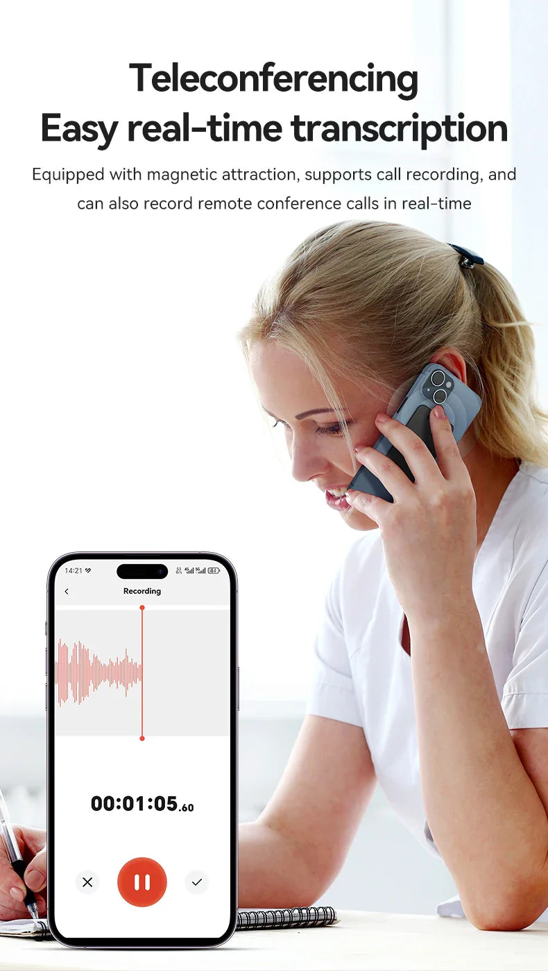 AI-Powered ChatGPT-4 Phone Call Recorder – Mini Audio Voice Recorder, Transcribe & Summarize, 58 Language Translator, Audio Dictaphone