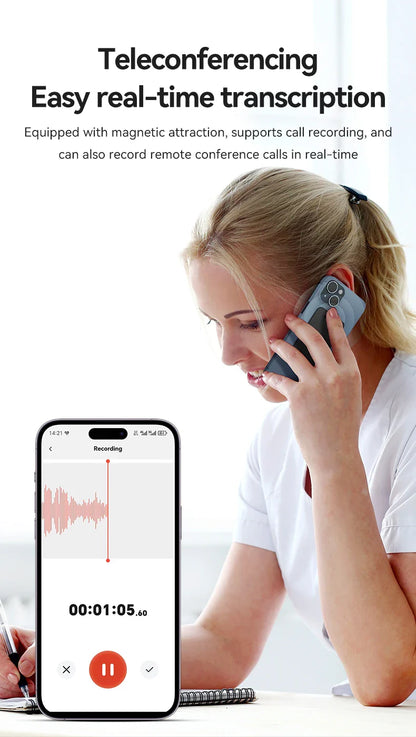 AI-Powered ChatGPT-4 Phone Call Recorder – Mini Audio Voice Recorder, Transcribe & Summarize, 58 Language Translator, Audio Dictaphone