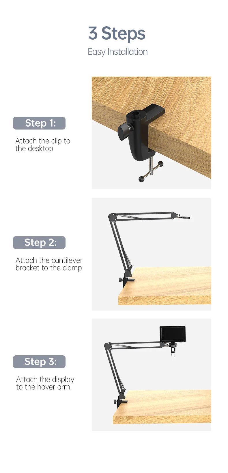 RIEVBCAU Flexible Microscope Arm Stand – Adjustable Metal Bracket Mount for DM4, DM7, DM9, MS1, MS3 Models
