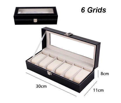 DELESYS PU Leather Watch Box – 2/3/4/5/6/8/10/12 Slot Storage Case with Lock, Traditional Style Gift Box