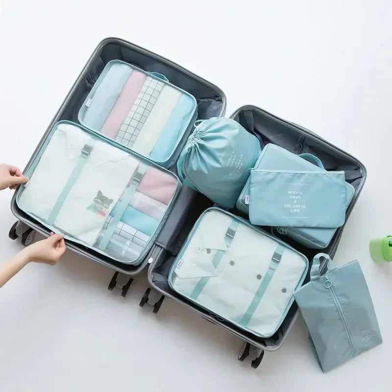 7 Piece Travel Bag Organizer Set - Luggage & Clothing, Shoes, Blanket Packing Cubes & Pouches