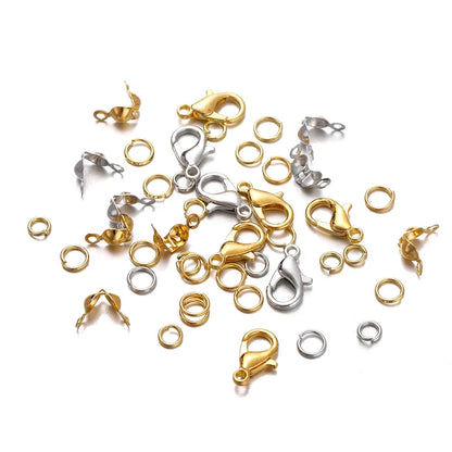 210-400Pcs Jewelry Making Kit - Lobster Clasps Jump Rings Crimp Beads Findings for DIY Bracelets & Necklaces