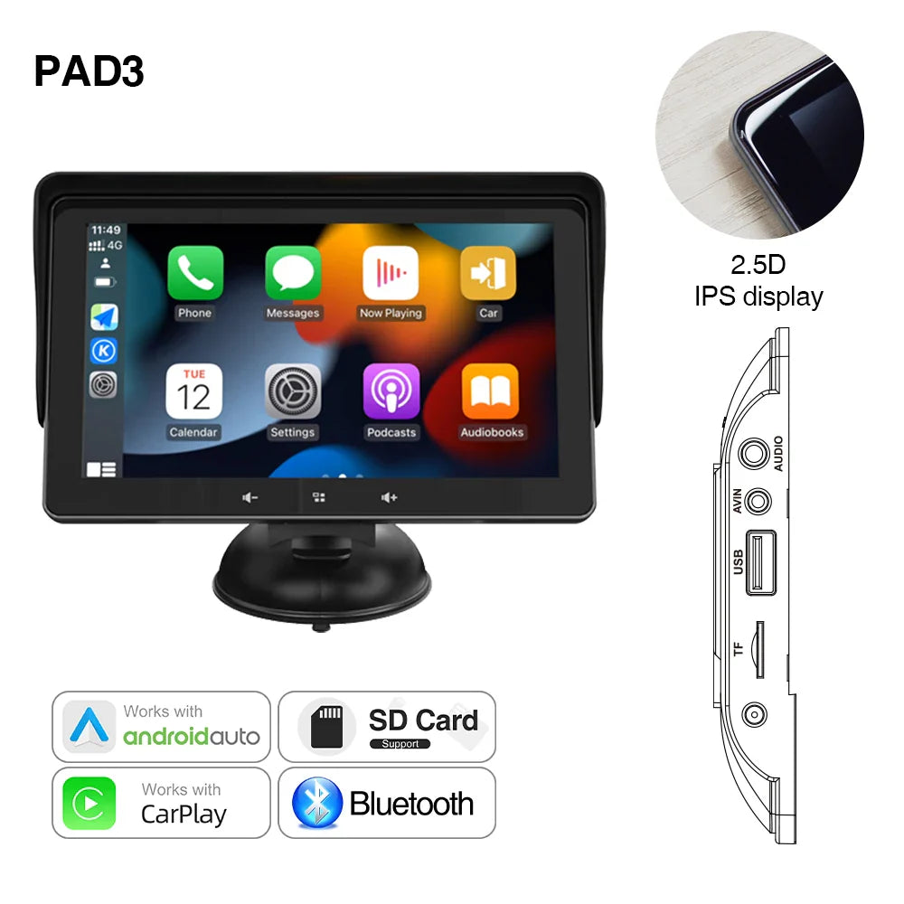 Grandnavi 7-Inch Car Multimedia Player – Wireless CarPlay & Android Auto Portable Touch Screen Universal Car Radio Video System