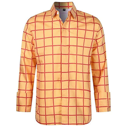 Men’s Plaid Long Sleeve Shirt - Casual 3D Printed Lapel Summer Shirt Unisex Fashion Top