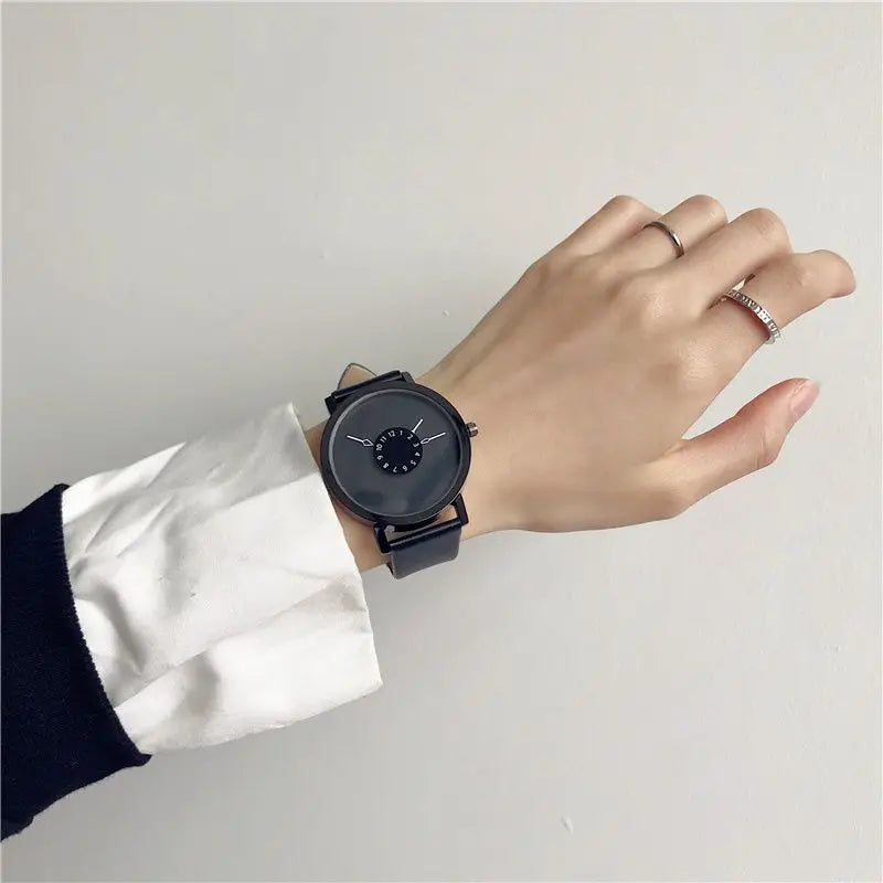 Popular Reverse Pointer Couple Watch – Simple Black & White Quartz Wristwatch for Women & Men