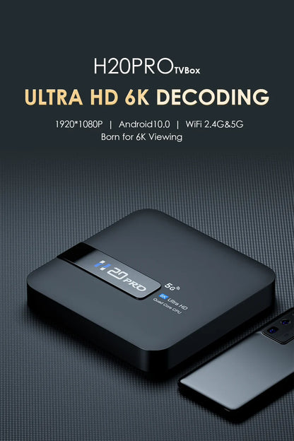 H20PRO Smart Android TV Box – Android 10.0, 16GB, Dual WiFi 2.4&5G, 4K/1080P Media Player with Play Store