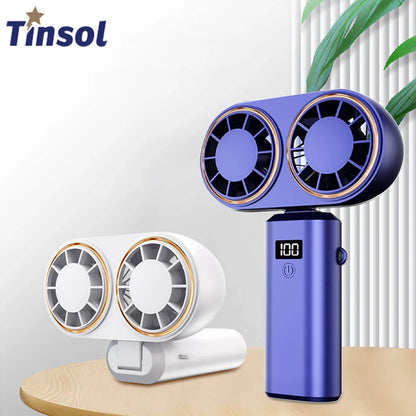 Handheld Personal Fan – Compact Rechargeable Dual Cooling Fan with Digital Display, Portable Cooler