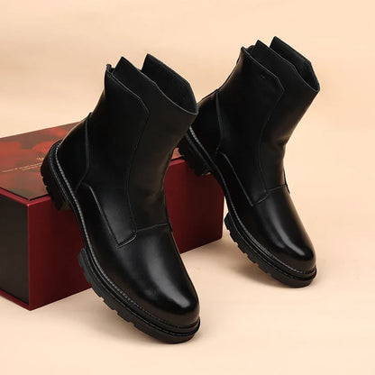 Men’s Genuine Leather Chelsea Boots - British Style Platform Cowboy Motorcycle Shoes