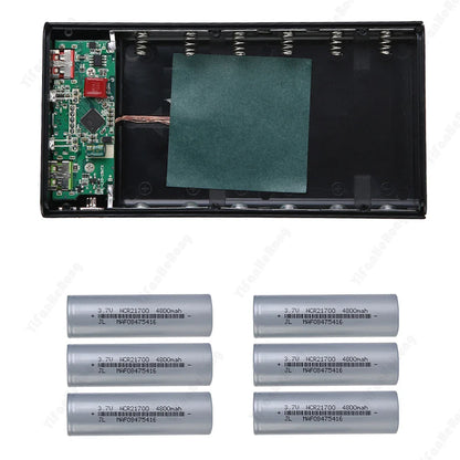 6x21700 Battery Charger Box – DIY Power Bank Holder with Dual USB & LED Light