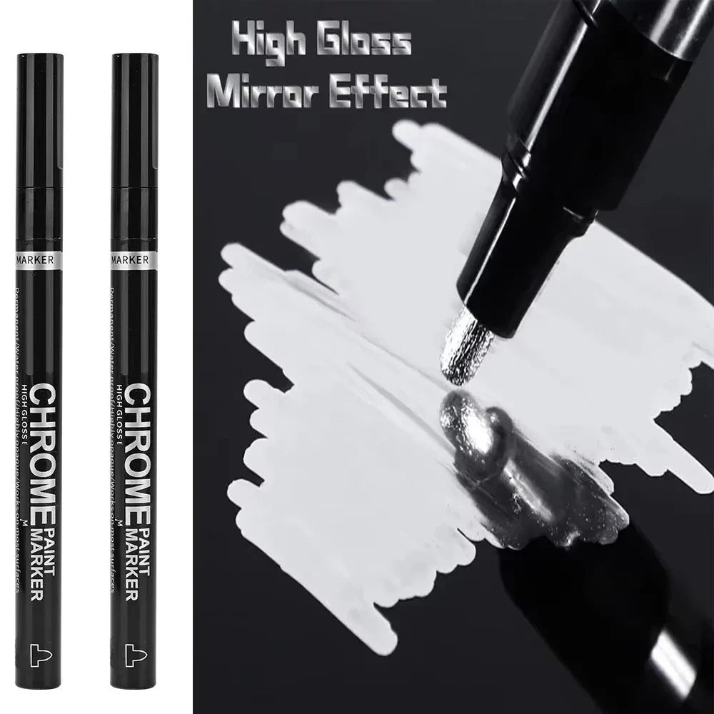 Chrome Paint Marker Pen - Waterproof Gold & Silver Metallic Repair Marker for Glass, Ceramic, Rock & Metal, 2mm Nib