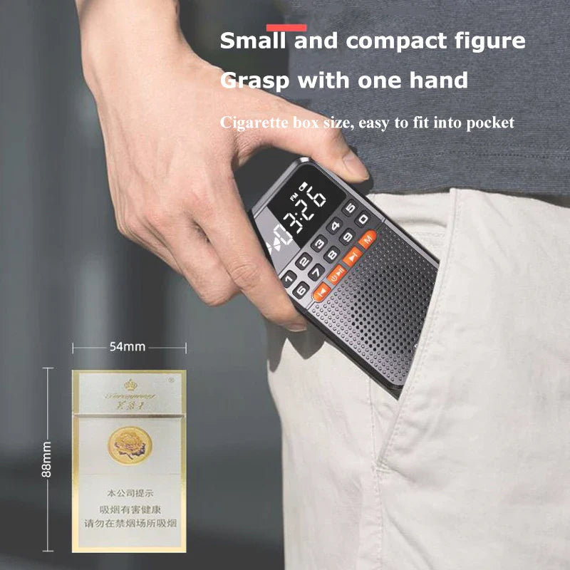 Portable FM Mini Radio: Dual Antenna Pocket Receiver with Bluetooth 5.0 Speaker - TF Card Music Player & LED Flashlight