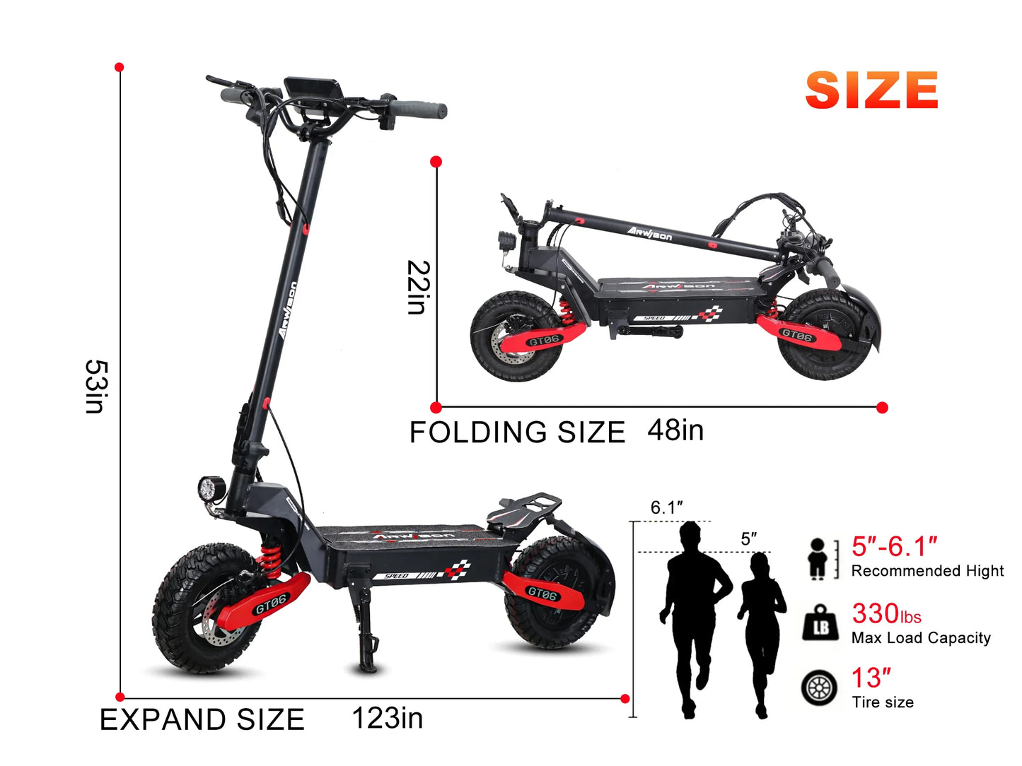 30MPH Electric Scooter with 1200W Motor – 20/40 Mile Range, Spring Damping, Disc Brake & 11" Off-Road Folding Tires