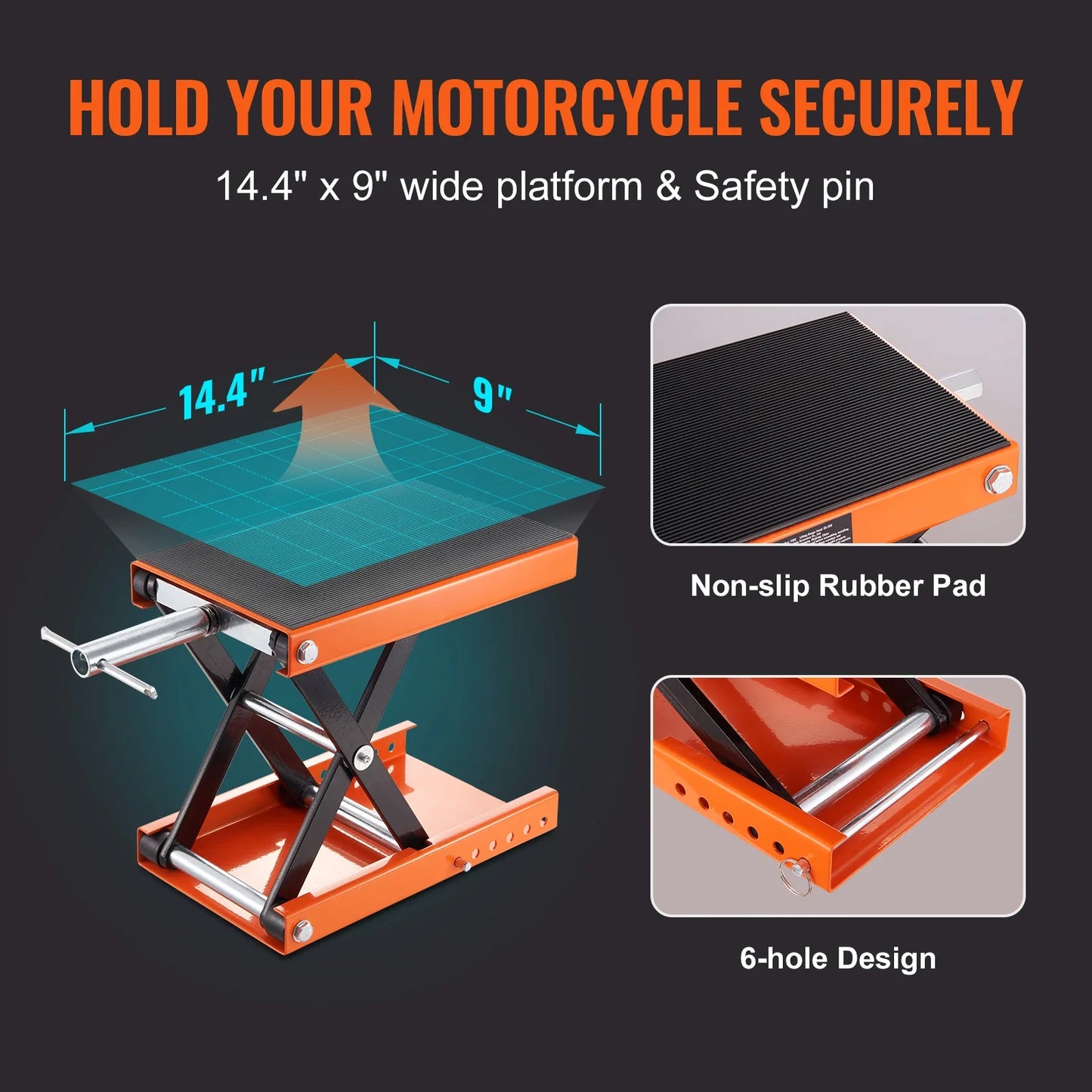 VEVOR Motorcycle Lift – Scissor Jack with 350/1100/1500 LBS Capacity, Wide Deck & Safety Pin for Bikes & Motorcycles