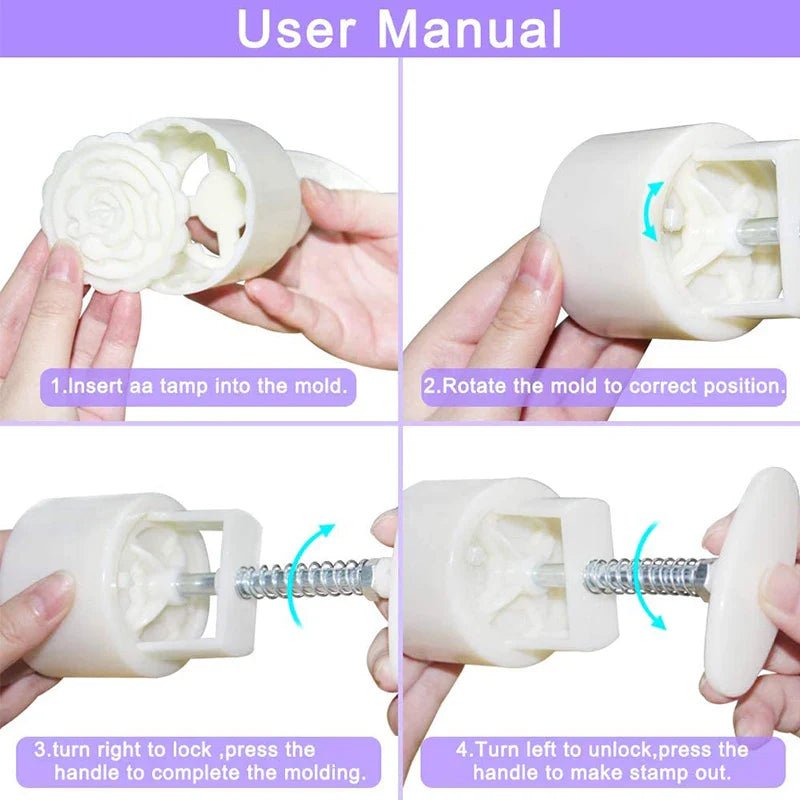 DIY Flower-Shaped Mooncake Mould for Mid-Autumn Festival - Hand Pressure Fondant Pastry Decorating Tools
