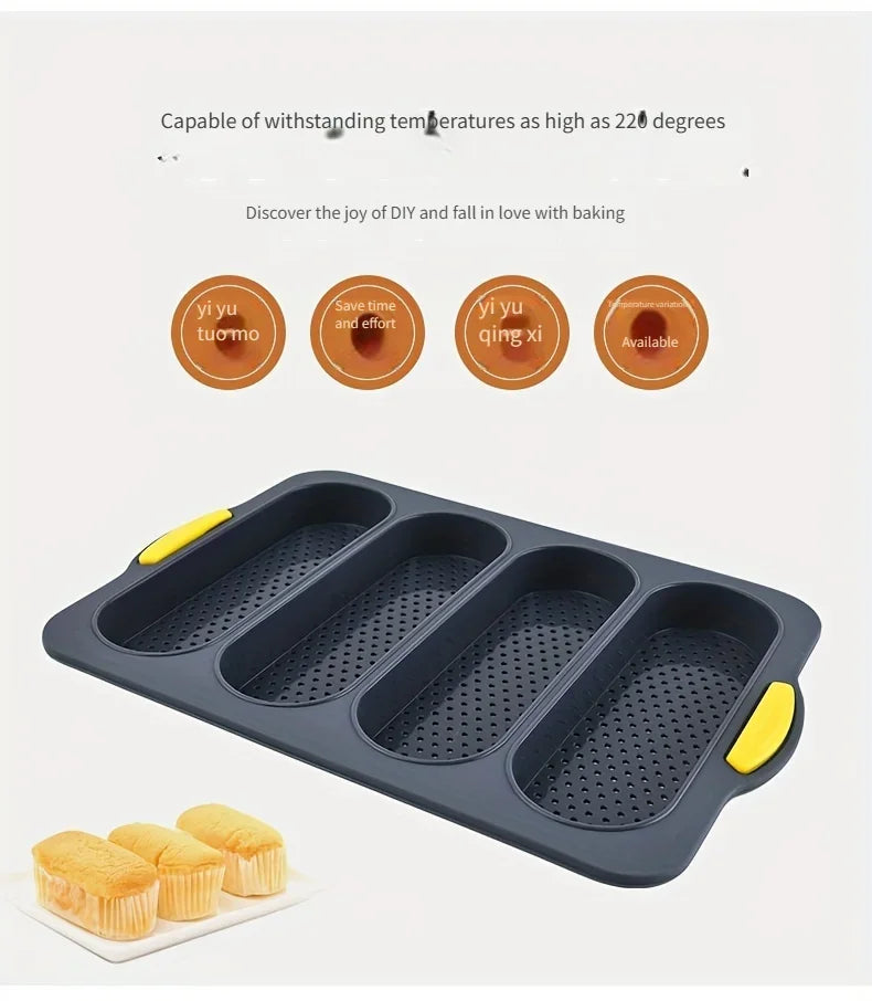 Food-Grade Silicone 4-Grid Bread Mold – Two-Color Rectangular Baking Pan for French Cakes, High-Temperature Resistant