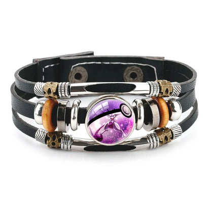 20cm Pikachu Mega Stone Cowhide Bracelet – Anime Cosplay Adjustable Wristband with Glass Cabochon