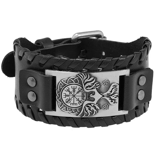 Trendy Viking Bracelet – Nordic Rune Compass & God Bird Charm Leather Woven Jewelry for Men, Fashion Accessory & Party Gift