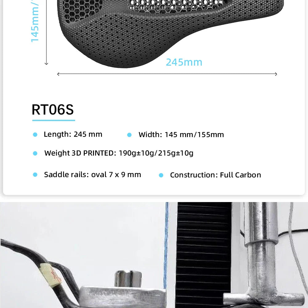 RYET Ultra Full Carbon 3D Printed Bike Saddle — 145mm Lightweight MTB Seat with High Modulus Carbon Fiber Base