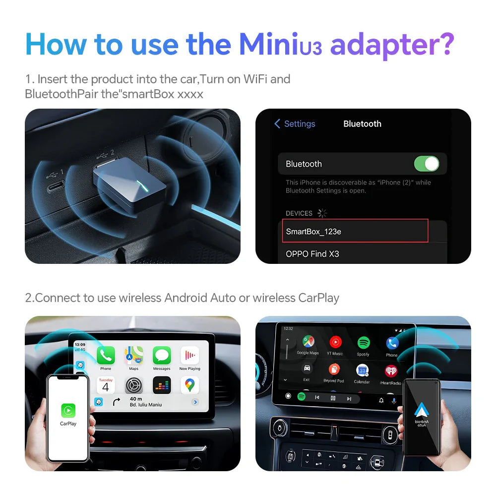 BYLITU Wired to Wireless CarPlay and Android Auto AI Box - 2-in-1 Mini Adapter, Plug and Play Dongle for Quick Connect with Volkswagen