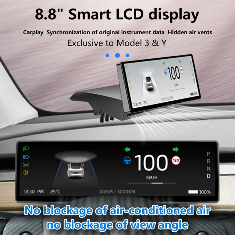 Carbar 8.8" Smart Dashboard Touch Screen – Wireless CarPlay & Android Auto for Tesla Model 3 & Y, Free Air Vent Camera