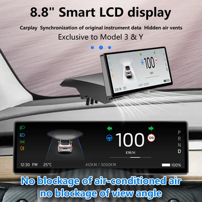 Carbar 8.8" Smart Dashboard Touch Screen – Wireless CarPlay & Android Auto for Tesla Model 3 & Y, Free Air Vent Camera