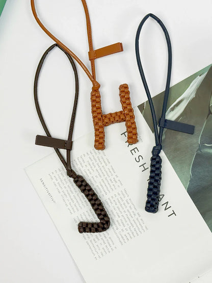 Woven Leather Letter Bag Charm – Luxury Handwoven Pendant Ornament for Women’s Handbags, Fashionable Bag Decoration Accessory