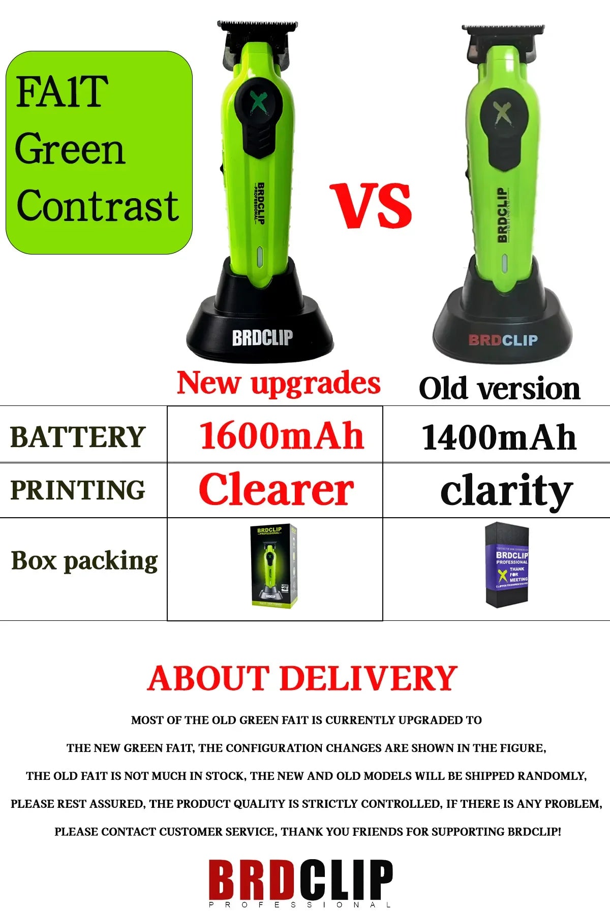 2025 BRDCLIP FA1T Green Professional Hair Trimmer — Barber Carving Electric Clipper with Gradient Finish & Charger Stand