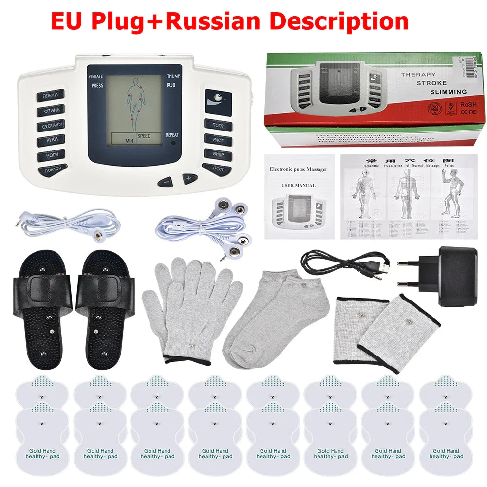 Full Body EMS Muscle Stimulator — Digital TENS Acupuncture Massager with 16 Pads and Meridian Therapy Set